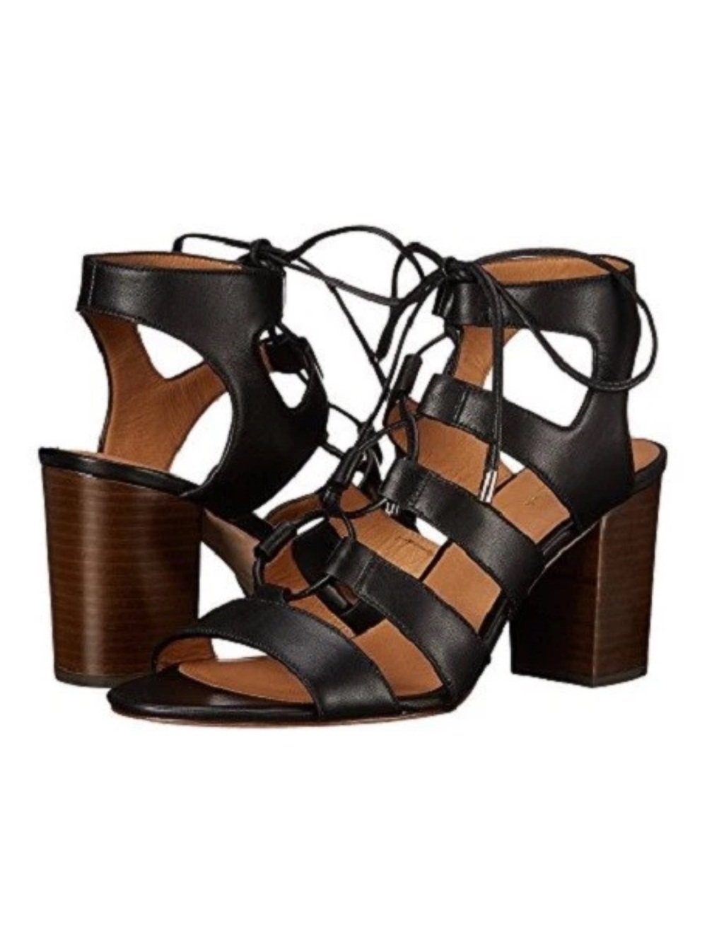 Coach Black Leather Lace-Up Strappy Heels. Size 8.5